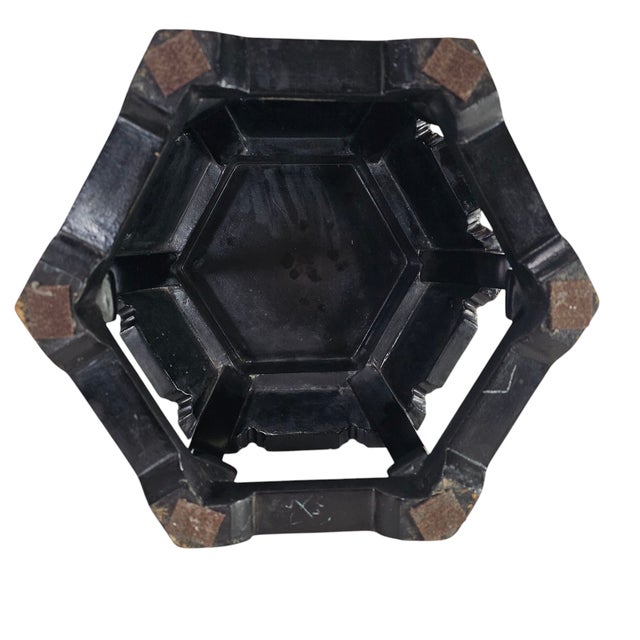 Mid-Century Chinese Lacquered Hexagon Side Table – 18” Floral Inlay Accent For Sale - Image 11 of 11