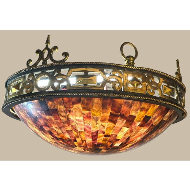 1980s Authentic Maitland-Smith Ornate Brass and Iron Empire Style Chandelier With a Penshell Inlaid Bowl For Sale - Image 14 of 17