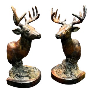 Vintage Attila's Tivadar Bayshore Art Studio Stag Head Bookends - a Pair For Sale