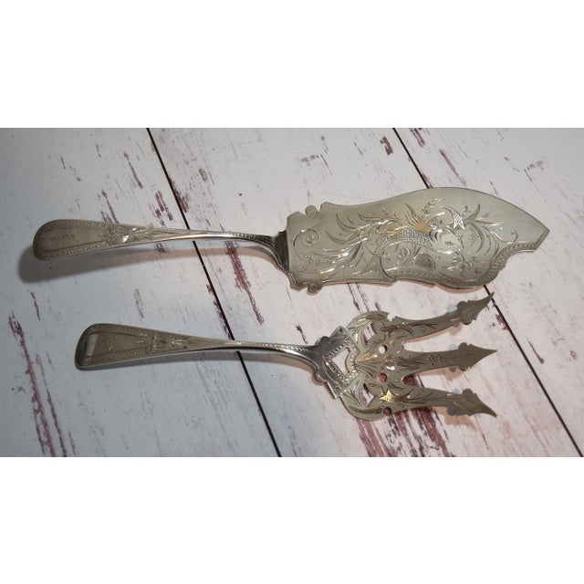 Late 19th Century Beautiful Antique Sterling Silver Fish Server & Fork Set Bailey Banks and Biddle For Sale - Image 12 of 16