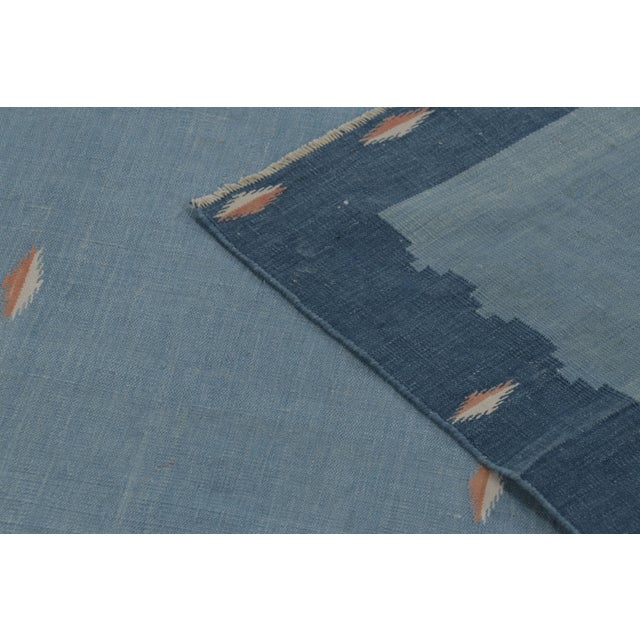 Textile Vintage Dhurrie Rug in Ocean Blue With Rhythmic Accents - Rug & Kilim For Sale - Image 7 of 7