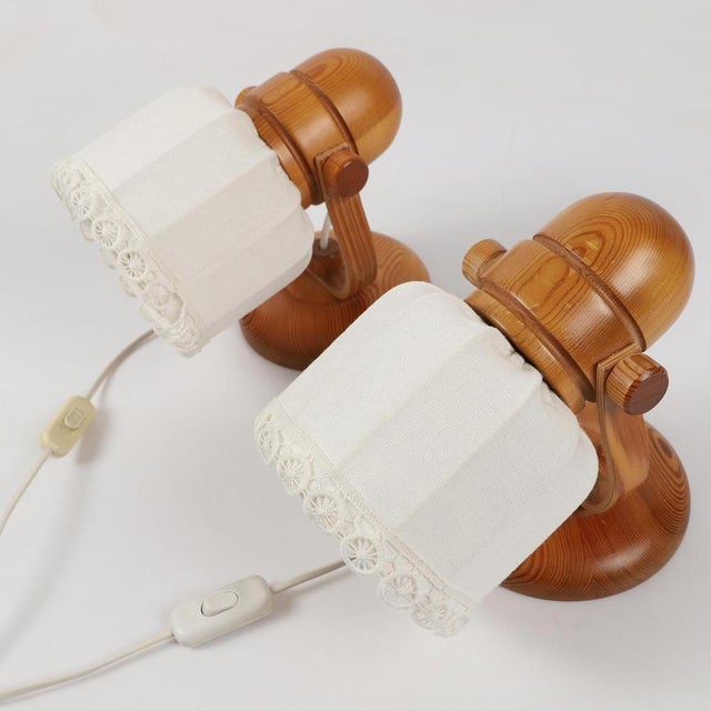 Scandinavian Pine and Fabric Wall Lamps from Markslöjd, 1970s, Set of 2 For Sale - Image 3 of 7