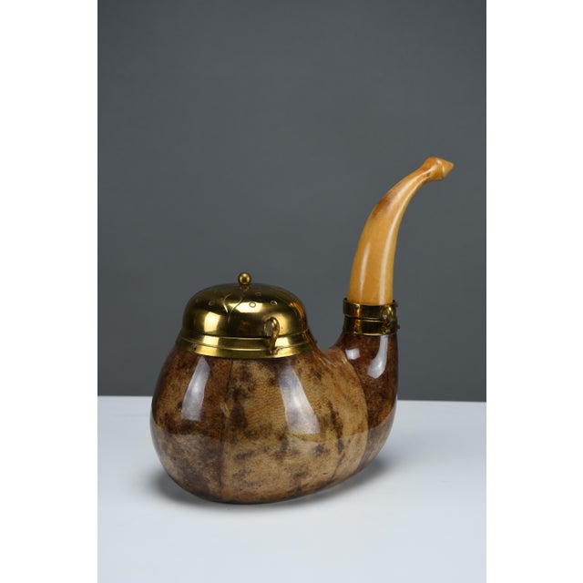 Pipe-Form Tobacco & Match Box in Lacquered Goatskin and Brass by Aldo Tura for Macabo, Italy, 1950s For Sale - Image 11 of 11