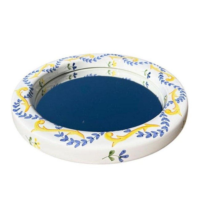 Mid 20th Century Round Ceramic Hand Painted Portugese Mirror by Jay Willfred for Andrea Sadek For Sale In Oklahoma City - Image 6 of 8