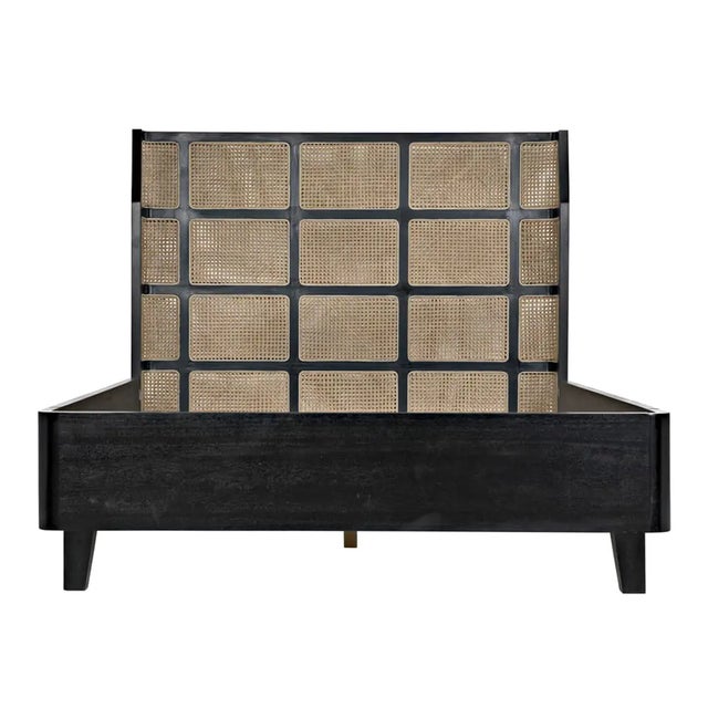 Mahogany with a hand-rubbed black finish contrasts strikingly with squares of naturally finished caning to create these...