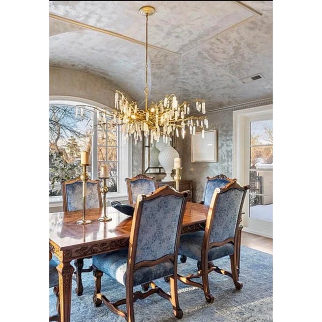 Contemporary Currey & Company Aviva Stanoff Sculptural Gold Leaf & Crystal Chandelier For Sale - Image 3 of 4