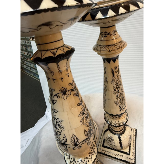 Bone Vintage Bone Tile Candleholders, Set of Three For Sale - Image 7 of 12