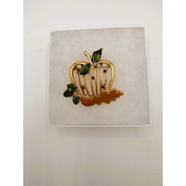 Vintage Enamel Apple Acorn and Oak Leaf Rhinestone Brooch For Sale - Image 4 of 9