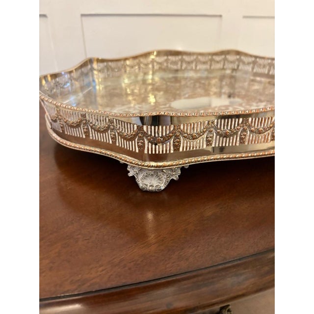 Antique Edwardian Sheffield Plated Engraved Tea Tray, 1910 For Sale - Image 7 of 9