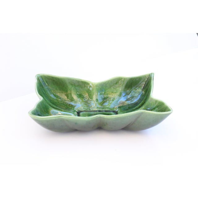 Mid-Century Modern MCM Green Glaze Butterfly Ceramic Pottery Catchall For Sale - Image 3 of 5