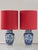 Boch Frères Large Delft Blue Table Lamps, New Red Velvet Shades, Set of 2 For Sale - Image 13 of 13