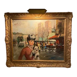 Original Signed Francois Gerome Oil Painting of Paris and Notre Dame, Circa 1940