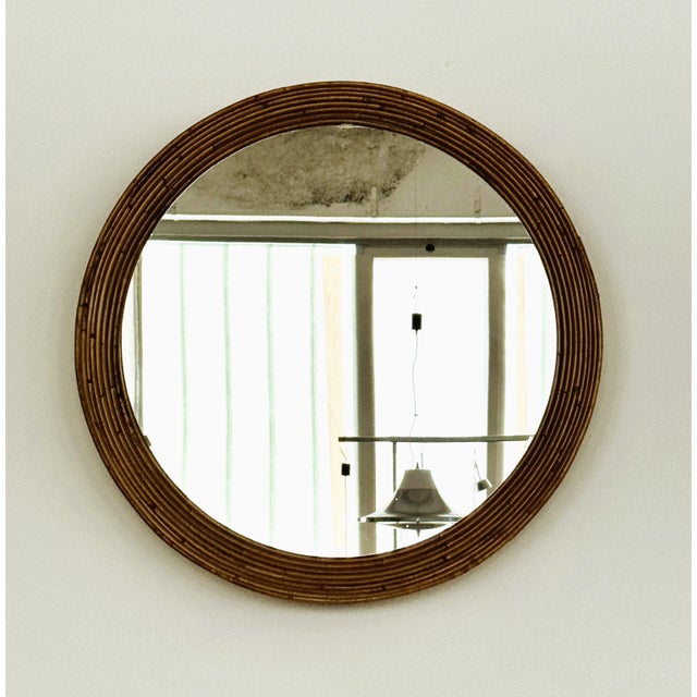 Mid-Century Modern Mid-Century Italian Circular Rattan Wall Mirror in the style of Vivai Del Sud, 1960s For Sale - Image 3 of 16