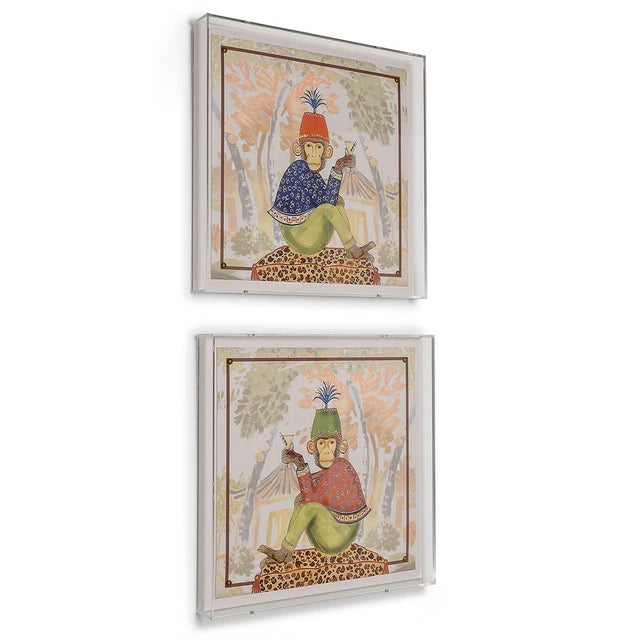 2020s Martini Monkey Blue Shadowbox Giclee Print For Sale - Image 5 of 8