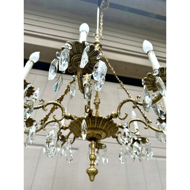 Metal Vintage Rococo Cast Brass and Crystal Chandelier For Sale - Image 7 of 12