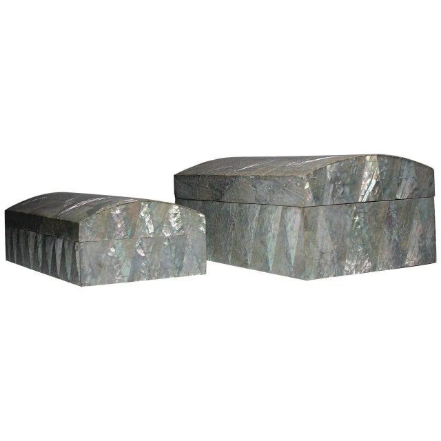 Pair of Vintage Crackled Abalone Jewelry Boxes For Sale In Chicago - Image 6 of 6