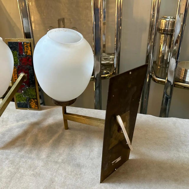 Glass 1950s Mid-Century Modern Enameled Brass and Glass Italian Wall Sconces For Sale - Image 7 of 12
