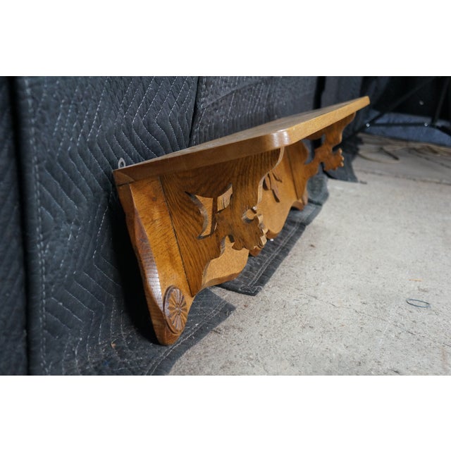 20th Century Victorian Eastlake Revival Carved Oak Wall Shelf Mantel Display 35" For Sale - Image 14 of 16