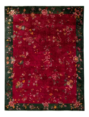 Antique Red Chinese Art Deco Wool Rug 8 Ft 8 in X 11 Ft 5 In.