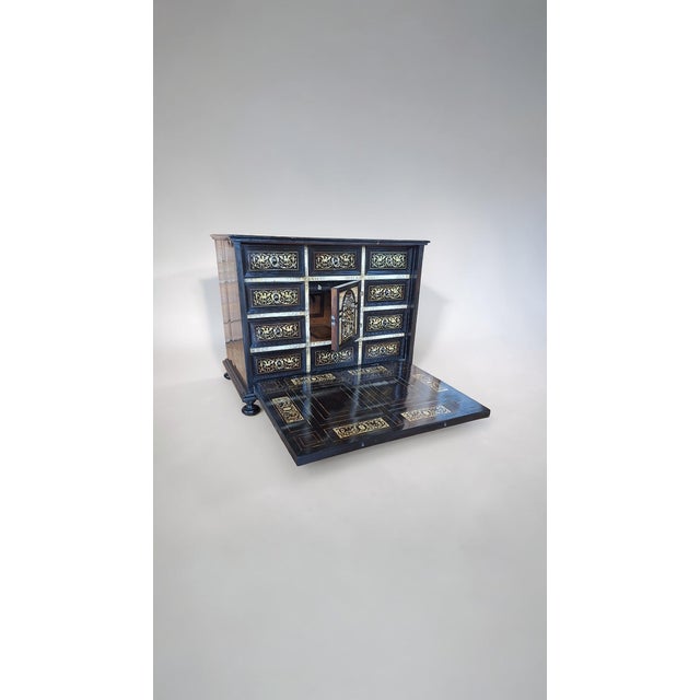 Late 19th Century Ebonized and Inlaid Wooden Coin Cabinet, Italy, 1890s For Sale - Image 3 of 16