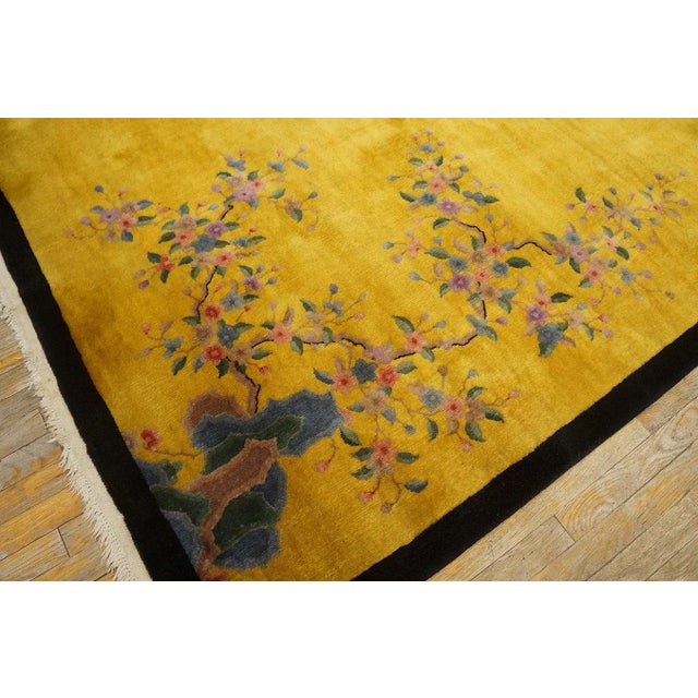 1920s Yellow Gold Open Field Floral Antique Chinese Art Deco Carpet 5'10" X 8'8" by Nichols Atelier Wool Rug For Sale In New York - Image 6 of 9