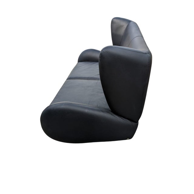 Vladimir Kagan Wingback American Leather Studio Fiftyish Black Leather Sofa Silver-Toned Feet. Inspired by Kagan's 1950s...