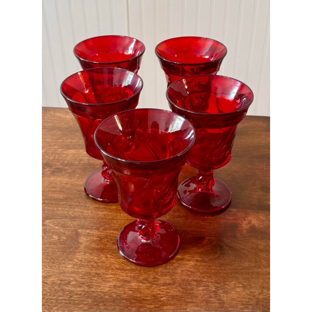 Mid 20th Century Mid 20th Century Fostoria Jamestown Ruby Red Water Goblets - Set of 5 For Sale - Image 5 of 12