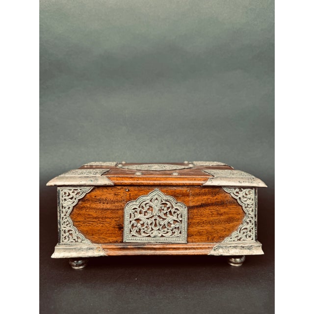 19th Century Tibetan Silver Mounted Wooden Box For Sale - Image 4 of 8