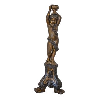 Cherub Holding An Urn Bronze Candleholder For Sale