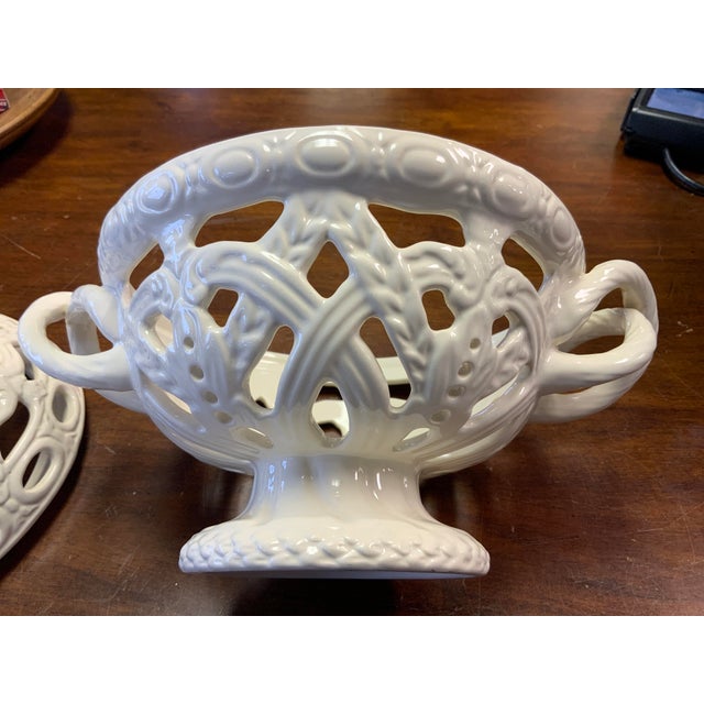 Ceramic 20th Century Creamware Pottery Reticulated Covered Bowl For Sale - Image 7 of 7