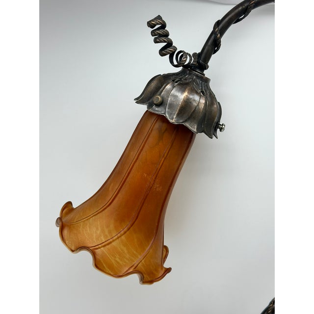 Metal Early 20th Century Art Deco Desk Lamp, Bronze-Colored Metal With Art Glass Shade, Figure of Woman For Sale - Image 7 of 11