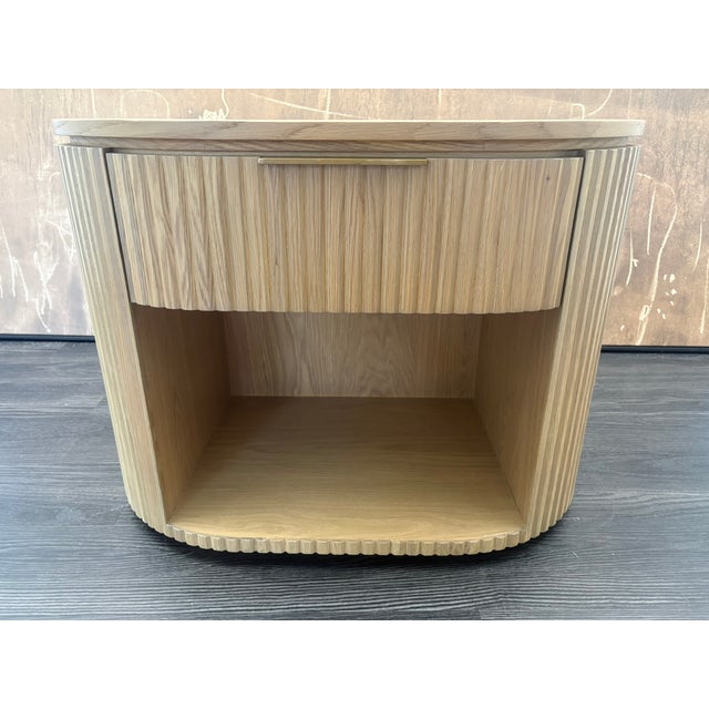 2020s Rh Byron Open Nightstand – 32" Light Oak | American White Oak | Reeded Detail | Soft-Close Drawer For Sale - Image 5 of 18