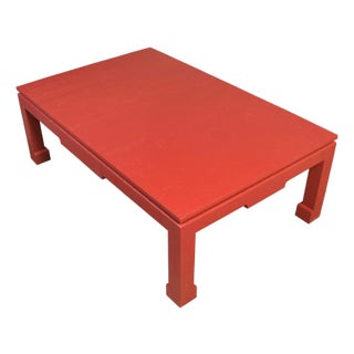 Large Ming Style Red Painted Raffia Coffee Table For Sale