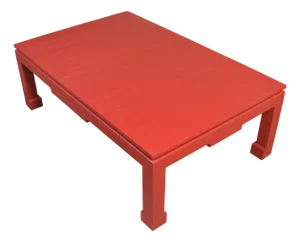 Large Ming Style Red Painted Raffia Coffee Table