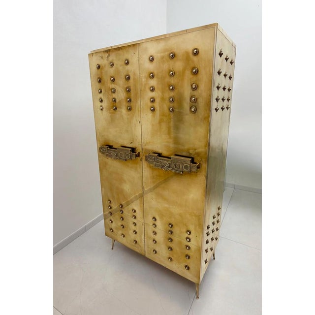 Italian Brass Bar Cabinet with Sculptural Cast Brass Handles, 1980 For Sale - Image 10 of 11