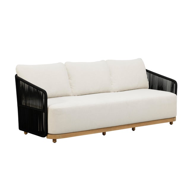 Wood Alpine Teak Wood Outdoor Sofa With Black Rope Design For Sale - Image 7 of 14
