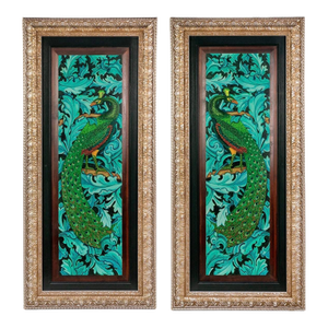 1960s Vintage Original Peacocks Painting on Board by Richard Satchell ~ Framed, Set of 2
