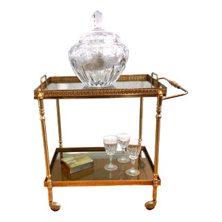 Vintage Neoclassical Empire Serving Trolley in Brass with Removable Tray, 1950s For Sale