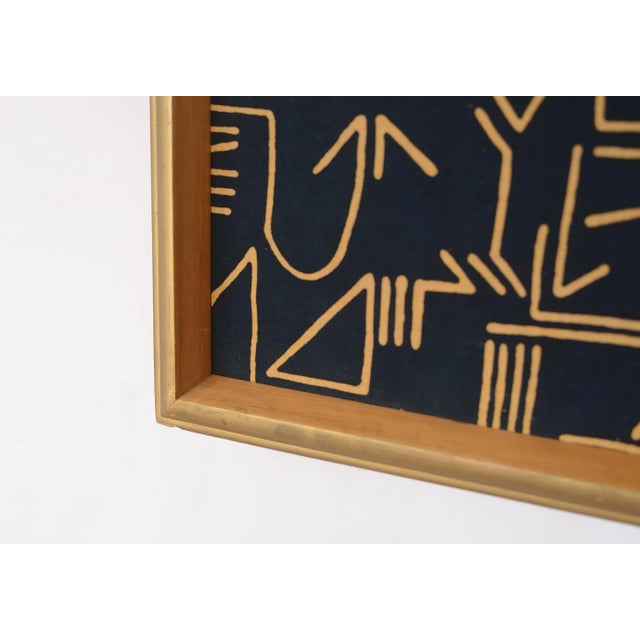Wood Large Vintage Modernist Abstract Graphic Line Pattern Textile Art Wall Hanging, Framed For Sale - Image 7 of 12