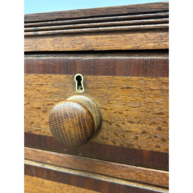 19th Century Antique English Oak Chest of Drawers With Mahogany Inlay For Sale - Image 5 of 10