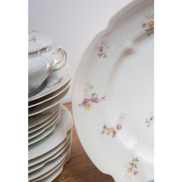 Antique French Porcelain Dinnerware with Flowers from Limoges, 1920s-1930s, Set of 39 For Sale - Image 4 of 14