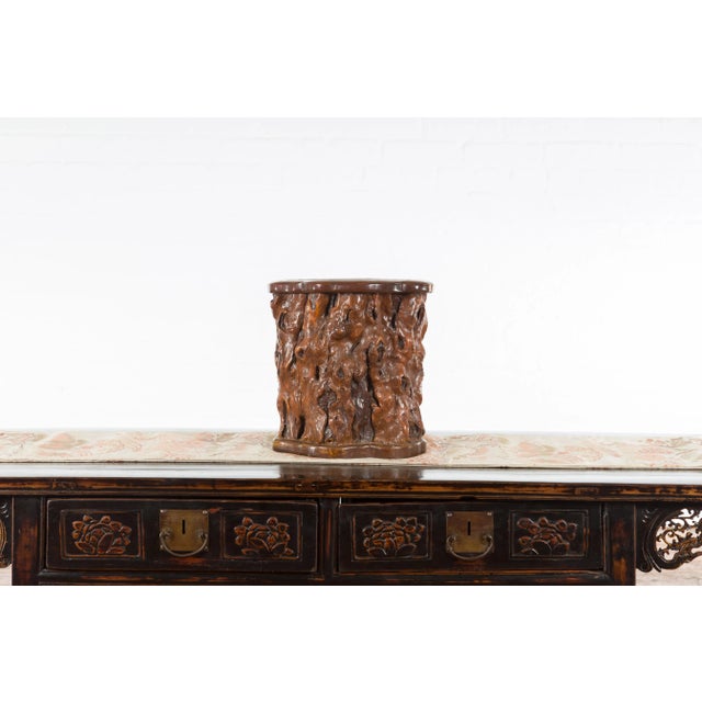 Wood Chinese Rustic Vintage Oval Root Planter with Dark Brown Patina For Sale - Image 7 of 11