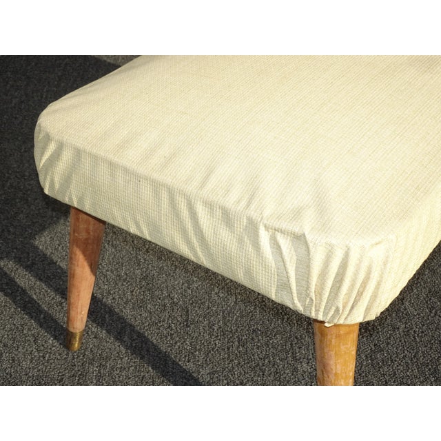 Vintage Mid Century Modern Cream White Ottoman W Peg Legs For Sale - Image 11 of 12