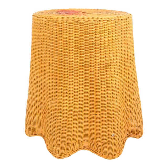 Vintage 1980s Trompe L’oeil Draped Wicker Ghost End or Side Table For Sale