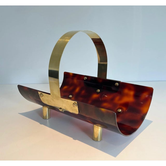1970s Brass and Lucite Log Holder Imitating Tortoiseshell For Sale - Image 5 of 12