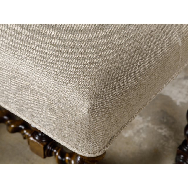 19th Century Barley Twist English 19th Oak Stool with Cross Stretcher and Custom Upholstery For Sale - Image 5 of 11