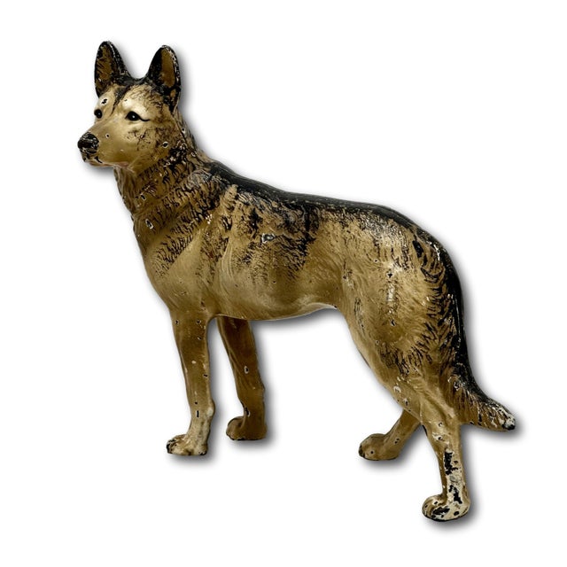 Figurative Hard to Find Vintage 1930s Hubley Manufacturing Co. Cast Iron German Shepherd Dog Doorstop For Sale - Image 3 of 17