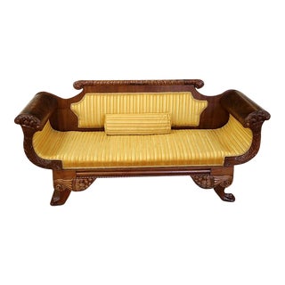 ​19th Century Mahogany Empire Style Acanthus Caved Sofa Yellow Fabric For Sale