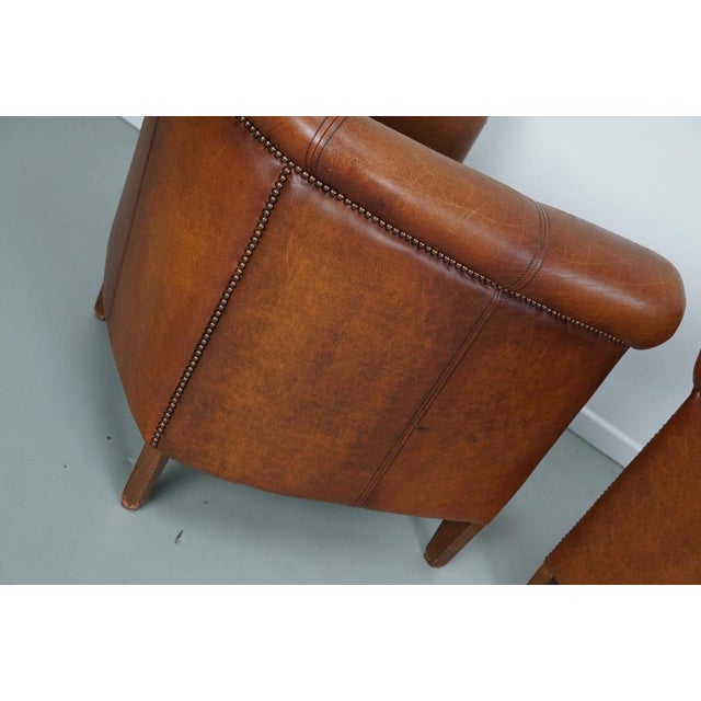 Vintage Dutch Cognac Colored Leather Club Chairs, Set of 2 For Sale - Image 13 of 18