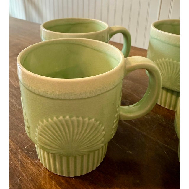 Glass Mid 20th Century Jadeite Green Style Stacking Mugs For Sale - Image 7 of 12